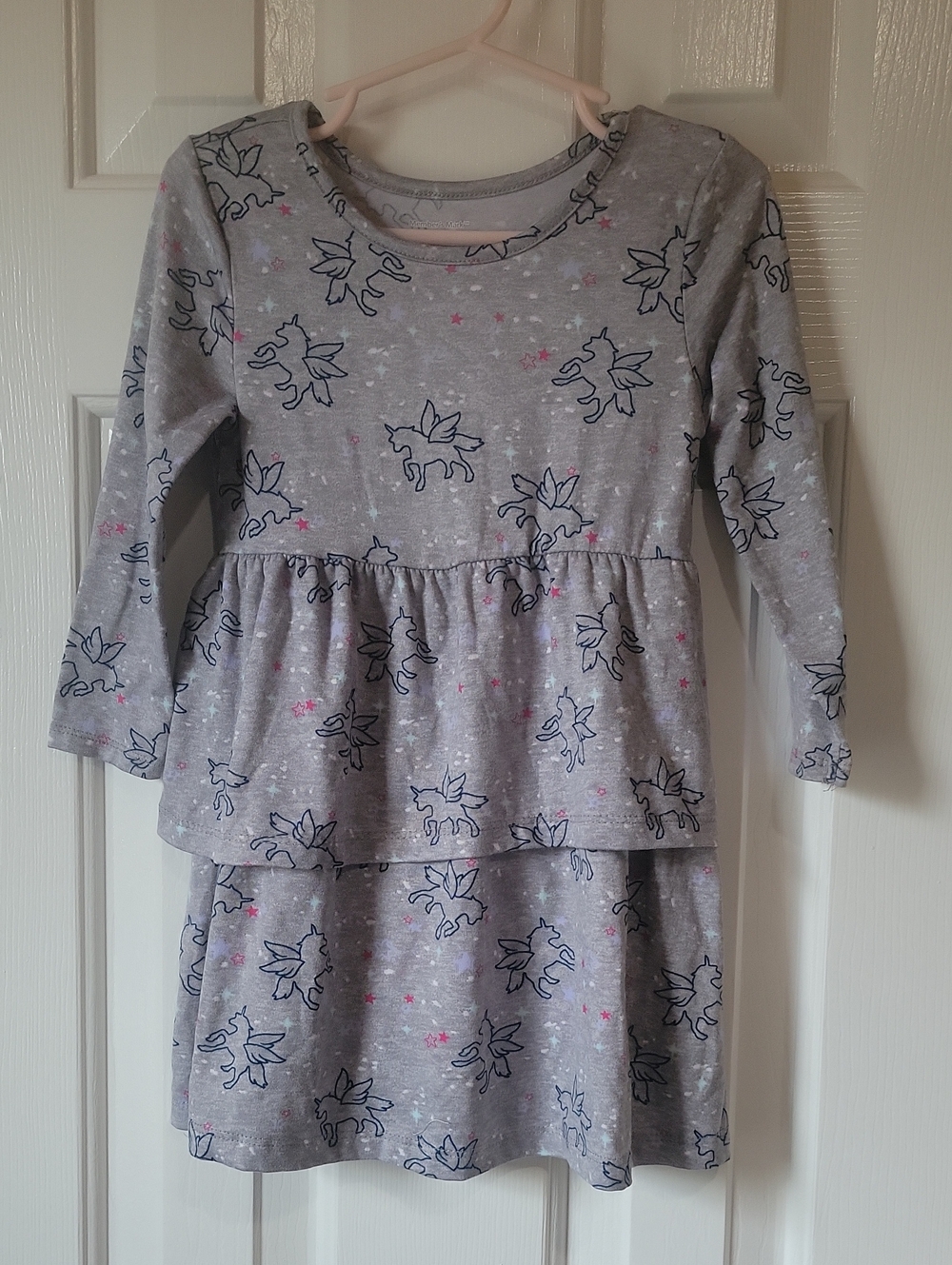 Girls' Grey Unicorn Tiered Dress Size 2T